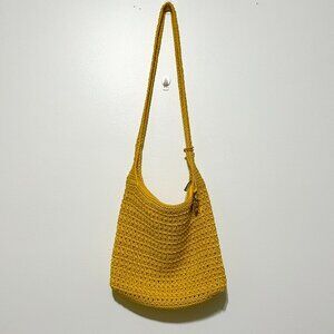 The Sak Womens Crochet Shoulder Tote Bag Purse Golden Yellow Bohemian Hippie